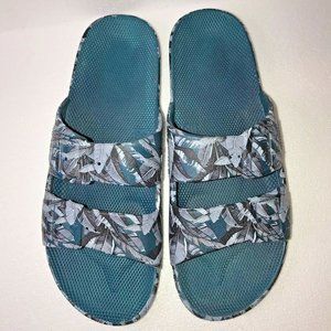Freedom Moses Sandal Hawaii teal blue palm leaves 42/43 Women US 11/12 Men‎ 9/10